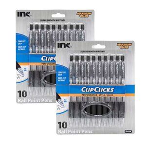 Inc. Clip Click 1.0 mm Retractable Ball Point Pens, 10.0 ea Pack of 2 - NEW